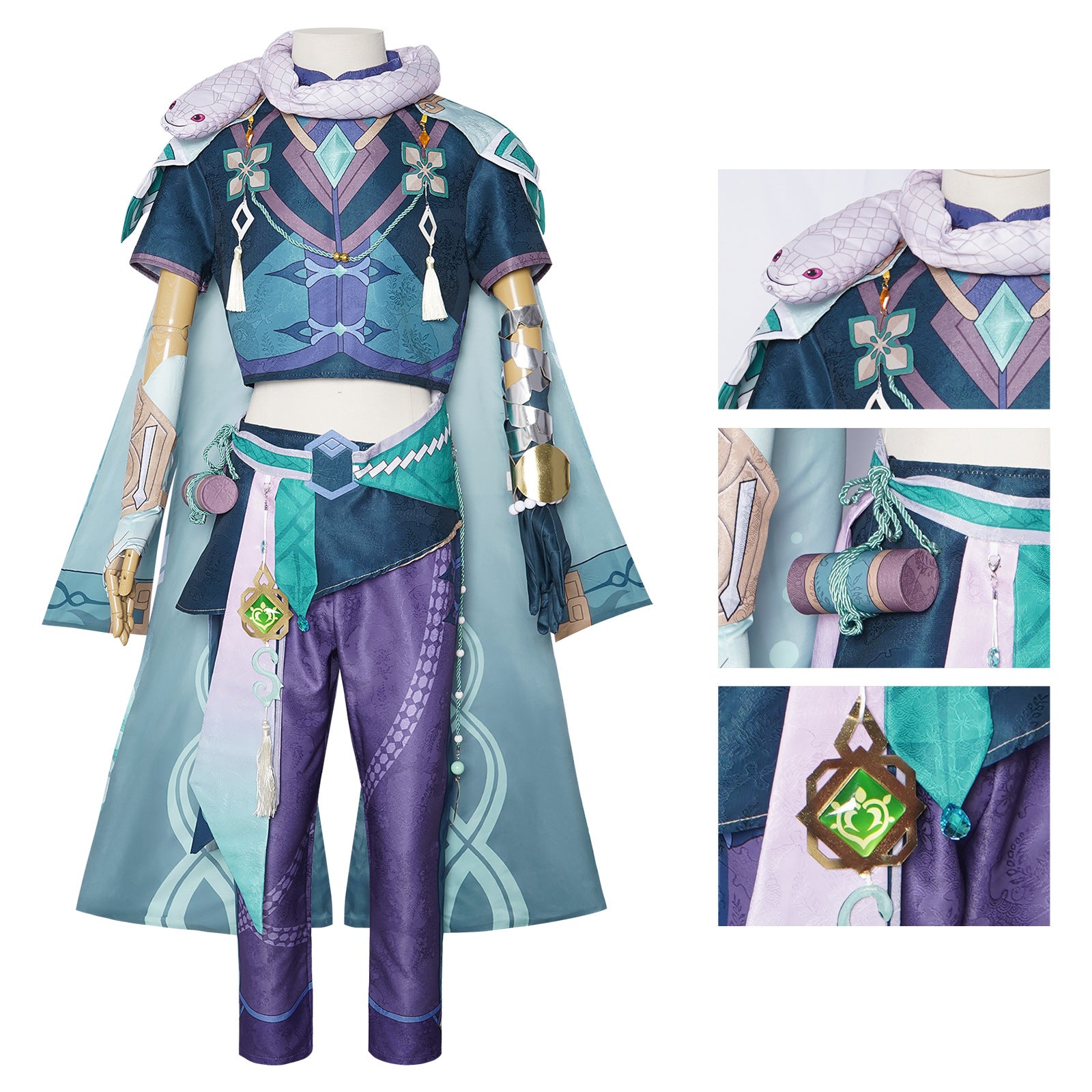 Genshin Impact Baizhu Cosplay Costume - Full Outfit with Snake