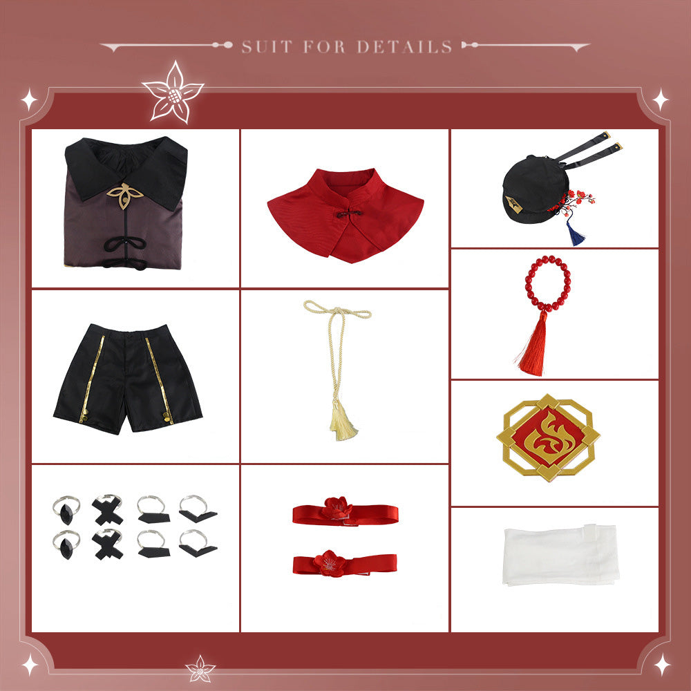 Genshin Impact Hu Tao Cosplay Costume - Full Outfit with Hat & Accessories