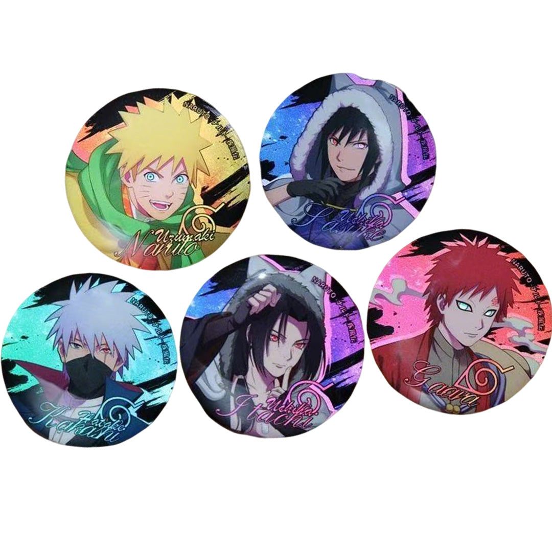 Naruto Shippuden Holographic Button Badge Set – 6 Anime Pins 58mm2
